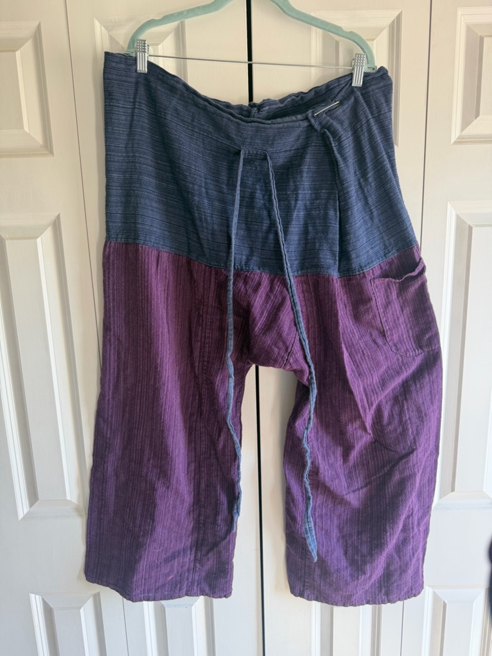 Two-Tone Harem Pants in Navy and Plum